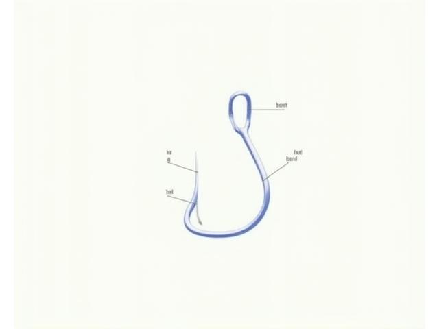 Diagram illustrating the parts of a fishing hook: eye, shank, bend, point, barb, gap